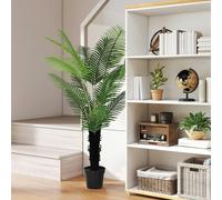 HOMCOM 120cm Artificial Areca Palm Tree with PE Leaves and Flocked Soil - Green - Φ23cm x 175H cm