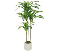 HOMCOM 120cm Artificial Dracaena Tree, Decorative Artificial Plant with Bendable Trunks and White Planter for Living Room Bedroom Home Office Decor, Green