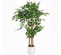 HOMCOM 120cm Artificial Ficus Tree, Decorative Artificial Plant with Solid Wood Trunk and Pot for Indoor Living Room Home Office Decor, Green