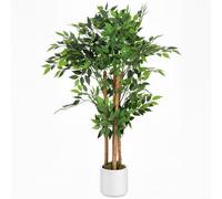 HOMCOM 120cm Artificial Ficus Tree, Fake Potted Tree with Solid Wood Trunk and Pot for Indoor, Green