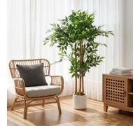 HOMCOM Decorative Artificial Plant 120Cm Artificial Banyan Tree With Solid Wood Trunk, Green