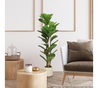 HOMCOM 120cm Artificial Fiddle Leaf Fig Tree with Solid Wood Trunks