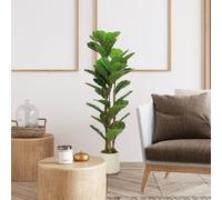Homcom 120Cm Artificial Fiddle Leaf Fig Tree With Solid Wood Trunks