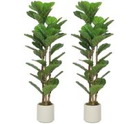 HOMCOM 120cm Artificial Fiddle Leaf Fig Trees Set of 2 with 45 Leaves Green