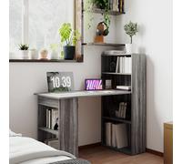 Homcom 120Cm Computer Desk Bookshelf Writing Table 6 Shelves Grey Grey One Size