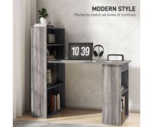 HOMCOM 120cm Computer Desk Bookshelf Writing Table Workstation 6 Shelves Grey