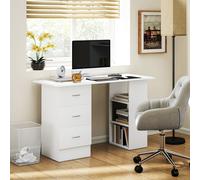 HOMCOM 120cm Computer Desk PC Table Workstation w/ 3 Shelf & Drawers White, White