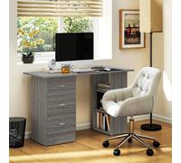 Homcom 120Cm Computer Desk, Study Table With 3 Shelf & Drawers, Grey