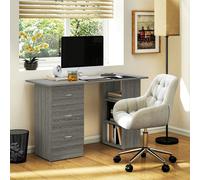 HOMCOM 120cm Computer Desk, Study Table with 3 Shelf & Drawers, Grey - Grey