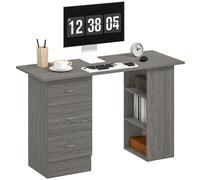 HOMCOM 120cm Computer Desk - Study Table with 3 Shelf & Drawers - Grey | TJ Hughes