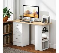 HOMCOM 120cm Computer Desk - Study Table with 3 Shelf & Drawers - Natural wood finish | TJ Hughes