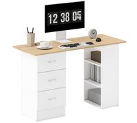 HOMCOM 3 Drawer 3 Shelf Computer Desk Natural - Size: 72 x 49 x 120cm - Brown - Wilko