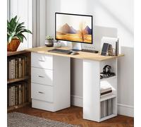 Homcom 120Cm Computer Desk, Study Table With 3 Shelf & Drawers In Natural Natural 120CM