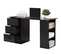 Homcom 120cm Computer Desk With Storage Shelves Drawers Writing Table Study Workstation For Home Office Black