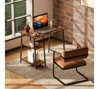 Homcom 120Cm Computer Table With Shelves And Steel Frame, Rustic Brown