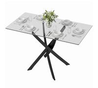 HOMCOM Rectangular Dining Table for 6 People, 120cm Modern Kitchen Table with Tempered Glass Top and Cross Steel Legs, Clear