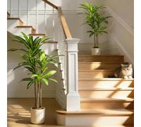 HOMCOM Set of 2 120cm Artificial Dracaena Trees, Decorative Artificial Plants with Bendable Trunks and White Planters for Living Room Bedroom Home Office Decor, Green