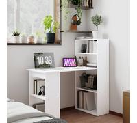HomCom Computer Desk Bijou - 120L x 55D x 120H cm - Bookshelf 6 Shelves - White
