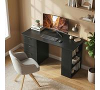 HOMCOM 120cm PC Table Workstation Computer Desk w/ Drawers, 3 Shelves Black | Size: 120 HOMCOM Black 120
