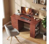 HOMCOM 120cm PC Table Workstation Computer Desk w/ Drawers, 3 Shelves Walnut