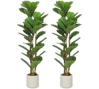HOMCOM 120cm Set of 2 Artificial Fiddle Leaf Fig Trees - Green