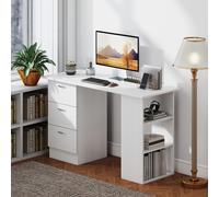 HOMCOM 120cm Computer Desk Writing Table PC Workstation Study Laptop Stationery w/ 3 Shelf & Drawers White | TJ Hughes