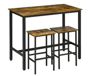 HOMCOM 120x60cm Bar Set Breakfast Table 2 Stools 3-Piece Rustic Brown | Counter Height Dining Table & Chairs, for Kitchen, Living Room