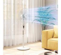HOMCOM 18" Pedestal Fan with Sleep Mode, Oscillating Standing Fan with 3 Modes, Remote Control, Floor Fan with Adjustable Height, 3 Speed, 7.5-Hour Timer, White