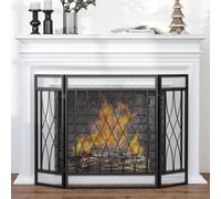 HOMCOM 126cm 3 Panel Metal Folding Fireplace Screen Protective Guard Child in Black HOMCOM Black