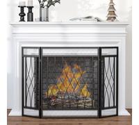 HOMCOM 126cm 3 Panel Metal Folding Fireplace Screen Protective Guard Child in Black HOMCOM Black