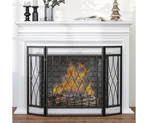 HOMCOM 126Cm 3-Panel Metal Folding Fireplace Screen Protective Guard Child Pet Home