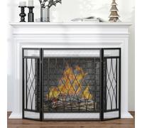 HOMCOM 126cm 3-Panel Metal Folding Fireplace Screen Protective Guard Child Pet Home - Black
