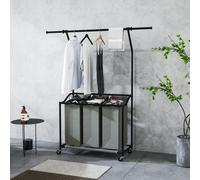 HOMCOM 126L Laundry Sorter, Laundry Basket with 3-Bag Organiser - 3 - Dark Grey