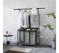 HOMCOM 126L Laundry Sorter, Laundry Basket with 3-Bag Organiser, Dark Grey