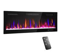 HOMCOM 127cm/50" Electric Fireplace, Ultra-Slim Wall Mounted and Recessed Electric Fire Heater with Adjustable Flame and Thermostat, Eco Mode, Auto Switch, Weekly and 24H Timer, Remote, 900W/1800W