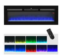 HOMCOM 127cm Electric Fireplace, 2000W Recessed and Wall Mounted Electric Fire with Remote Control, 9 Flame Colour and Crystal, Black