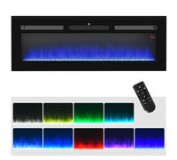 HOMCOM 127cm Electric Fireplace, 2000W Recessed and Wall Mounted Electric Fire with Remote Control, 9 Flame Colour and Crystal, Black