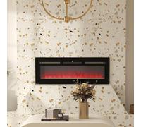 HOMCOM 127cm/50" Electric Fireplace, 2000W Recessed and Wall Mounted Electric Fire with Remote Control, 9 Flame Colour and Crystal, Black