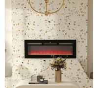 HOMCOM 127cm/50" Electric Fireplace, 2000W Recessed and Wall Mounted Electric Fire with Remote Control, 9 Flame Colour and Crystal, Black