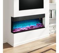 HOMCOM 50''/127cm 3-Sided Electric Fireplace Wall Mounted, Recessed, Insert, Freestanding, Glass Electric Fire with 7 Adjustable LED Flame Effect, Log, Crystal, Remote Control, 1800W, Black