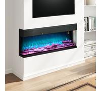 HOMCOM 50''/127cm 3-Sided Electric Fireplace Wall Mounted, Recessed, Insert, Freestanding, Glass Electric Fire with 7 Adjustable LED Flame Effect, Log, Crystal, Remote Control, 1800W, Black