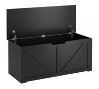 HOMCOM 127L Home Storage Box, with Safety Hinges - Black Wood-Effect