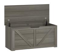 HOMCOM 127L Home Storage Box, with Safety Hinges - Dark Grey Wood-Effect