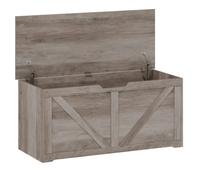 HOMCOM 127L Home Storage Box, with Safety Hinges - Grey Wood-Effect