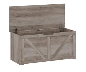 HOMCOM 127L Home Storage Box, with Safety Hinges - Grey Wood-Effect