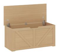 HOMCOM 127L Home Storage Box, with Safety Hinges - Nature Wood Finish