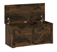 HOMCOM 127L Home Storage Box, with Safety Hinges - Rustic Brown Wood-Effect