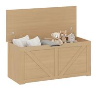 HOMCOM 127L Storage Chest Trunk Bench Box with 2 Safety Hinges Natural