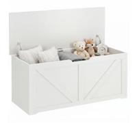 HOMCOM 127L Storage Chest Trunk Bench Box with 2 Safety Hinges White | Blanket Box Ottoman, U-shaped Cut-out Pull, for Bedroom, Living Room, Entryway, 100 x 40 x 45 cm