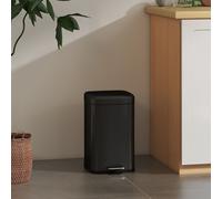 HOMCOM 20L Kitchen Pedal Bin, Metal Rubbish Bin with Soft-close Lid, Black, Black